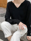 Women's V-Neck Button Knit Pullover - Loose Cashmere-Cotton Sweater for Autumn/Winter
