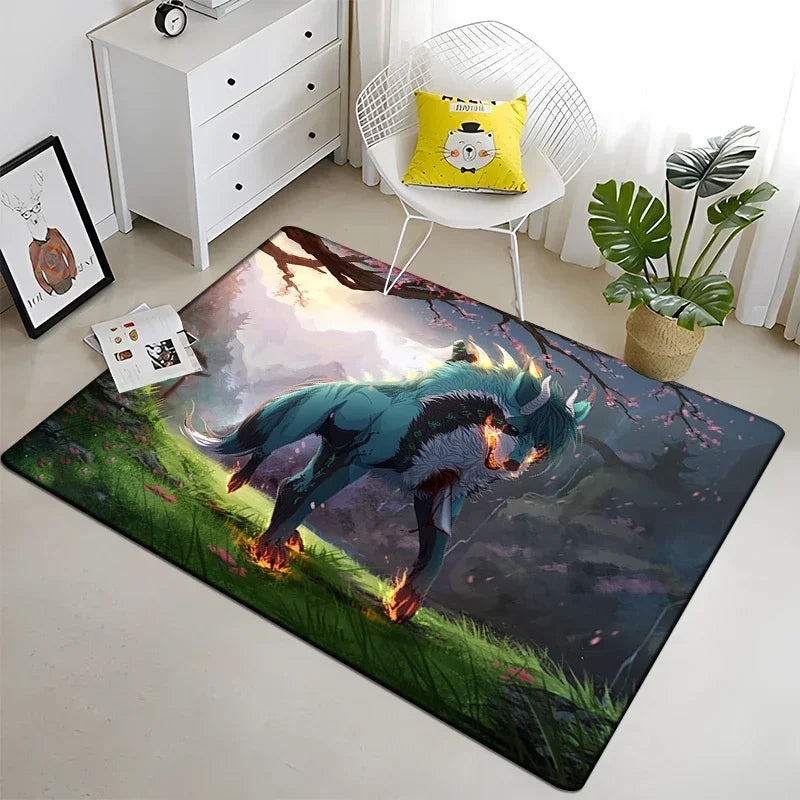 Wolf & Moon Area Rug – Scenic Wolf Moon Pattern Non-Slip Carpet for Living Room & Bedroom, Soft Large Area Rug (23×35–70×102 in | 60×90–180×260 cm)