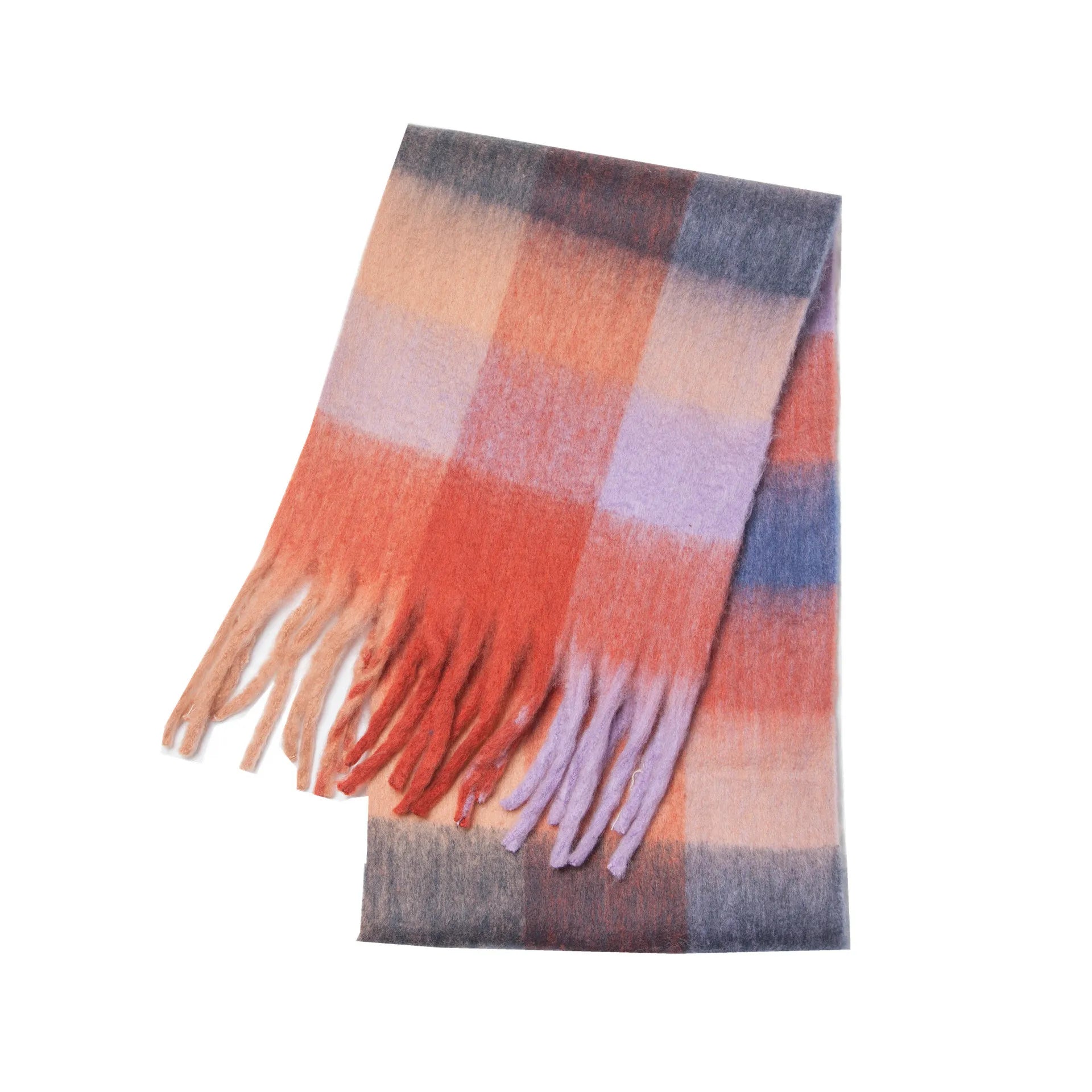 Women's Winter Thick Plaid Pashmina Scarf - Soft Polyester Shawl Wrap, 175+ cm (69+ in) Fuzzy Tassel