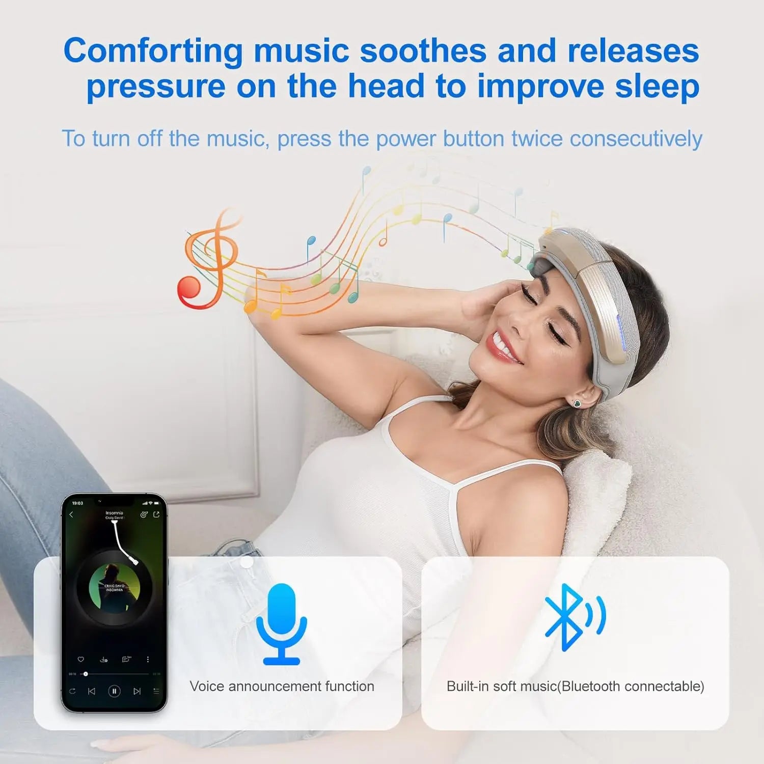 HOMEMASSA Portable Electric Head Massager — 5 Modes, Heat 107.6°F (42°C), Bluetooth, Foldable