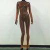 Shiny Rhinestone Fishnet Mesh Dress Long Sleeve O-Neck Hollow-Out Side Slit Sexy Beach Cover-Up for Women One Size
