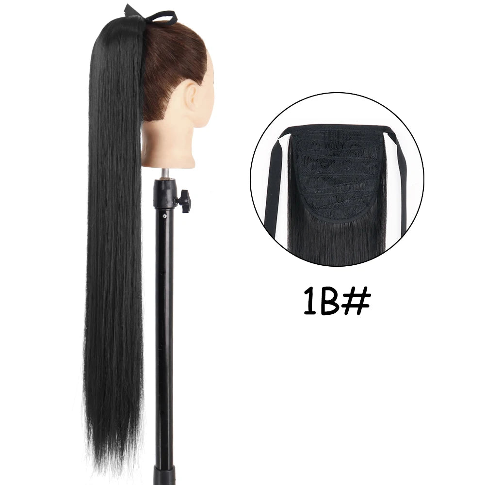 34-Inch (86 cm) Clip-In Synthetic Ponytail Hair Extension — Blonde Wrap-Around Long Straight Hairpiece