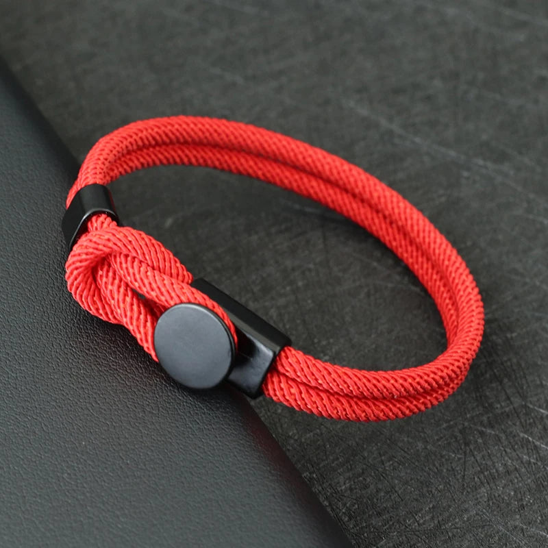 Men's Double-Layer Rope Bracelet 4mm (0.16 in) Nylon Cord with Lucky Red Thread — 3 Sizes | Gift for Him