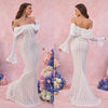 Suninheart White Off-the-Shoulder Lace Bodycon Maxi Dress for Women – Long Sleeve Elegant Wedding Guest Dress