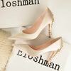 Women's Satin Pointed-Toe Stiletto Pumps with Metal Flower Detail — High Heel Wedding Shoes