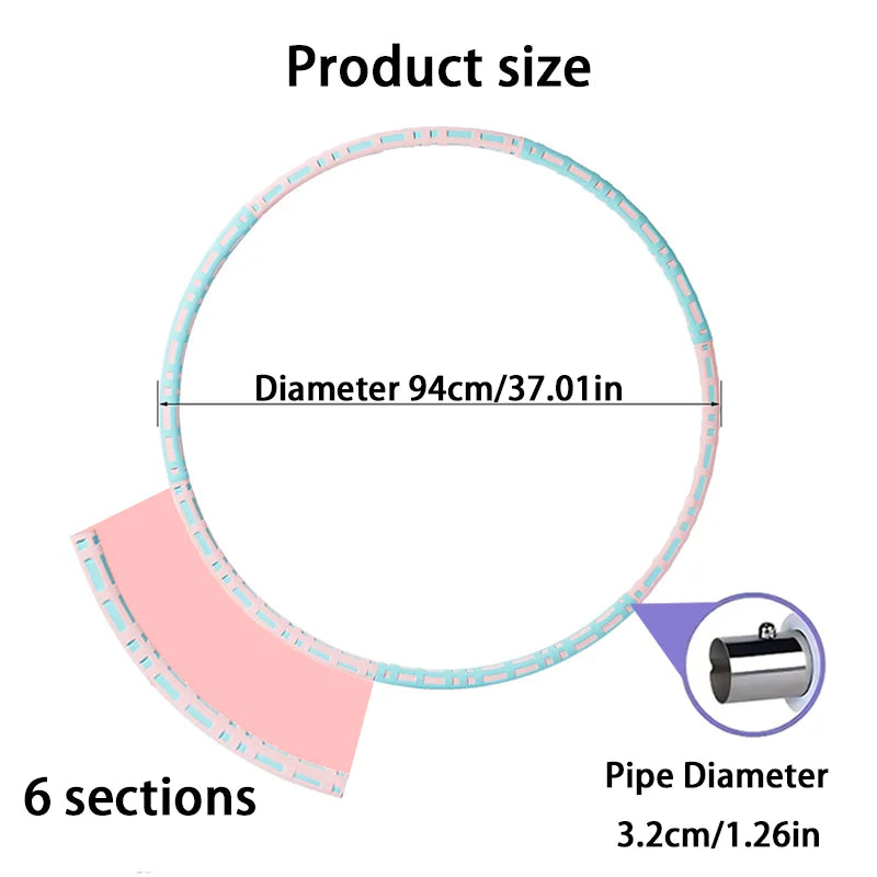 Adjustable 6-Section Weighted Foam Hula Hoop – 94 cm (37 in) Detachable Fitness Hoop for Waist Toning, Dance & Cardio