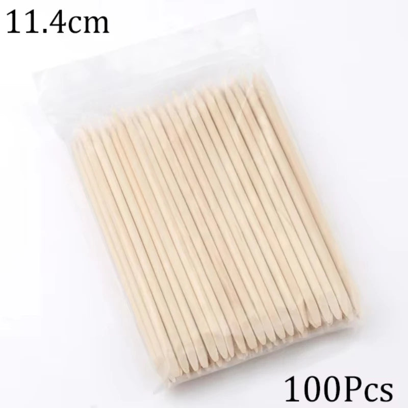 50/100-Pack Orangewood Nail Sticks — Double-Sided Cuticle Pushers & Dotting Tools for Nail Art Manicure Pedicure