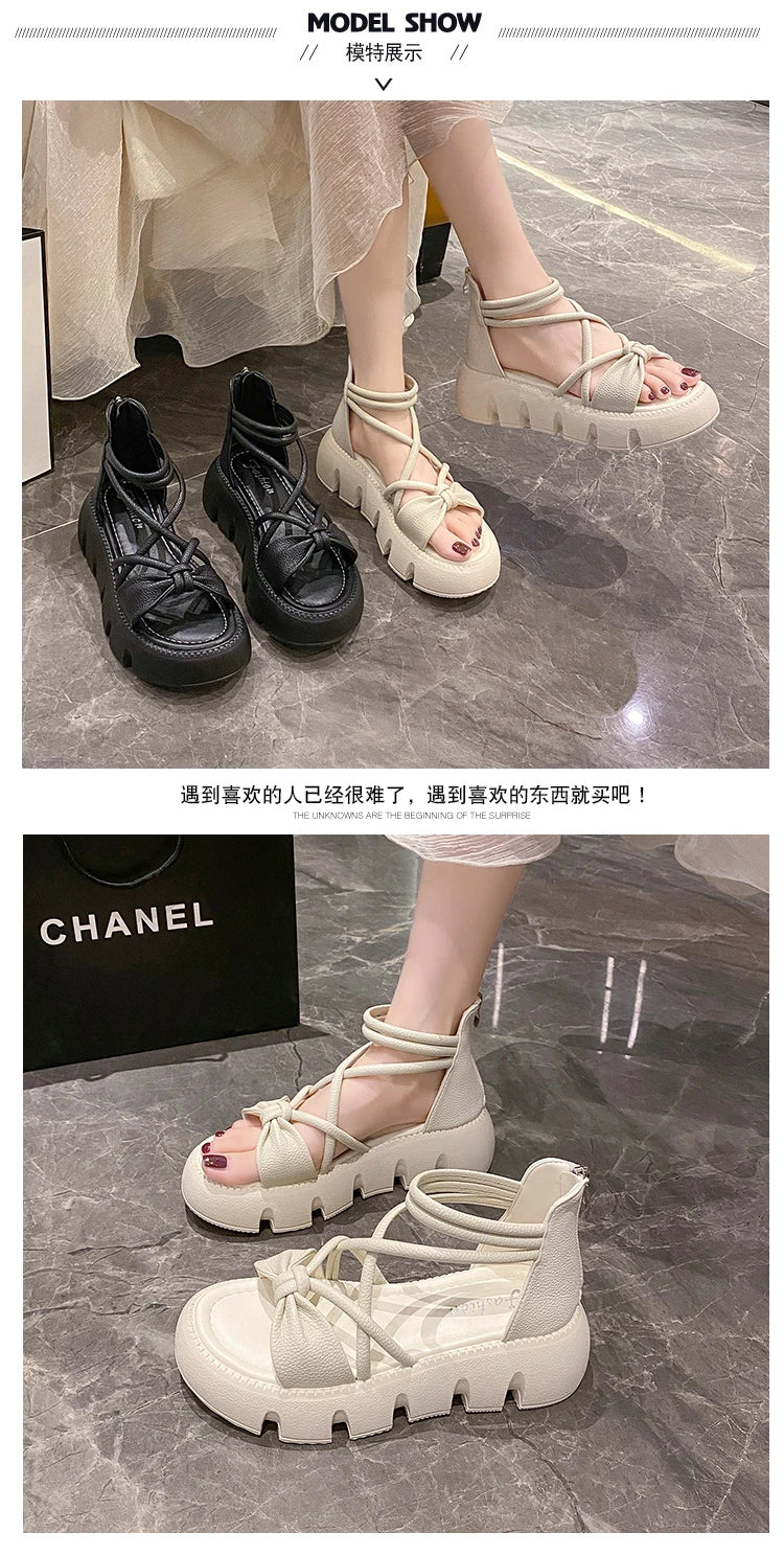 Women's Woven Ankle-Strap Mid Heel Sandals — Thick Sole Summer Clogs