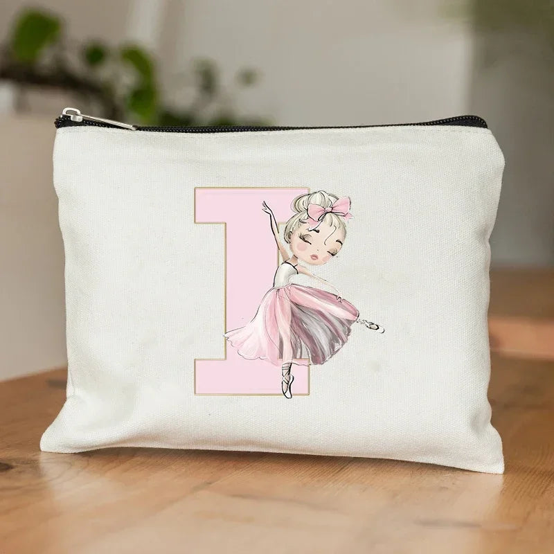 Ballet Girls A-Z Initial Canvas Makeup Pouch – Floral Cosmetic Organizer Clutch (22 x 14 cm / 8.7 x 5.5 in) – Travel & Bridesmaid Gift
