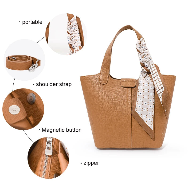 Aidrani Soft Cowhide Bucket Bag - Luxury Genuine Leather Handbag for Women