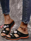 Embroidered Floral PU Wedge Sandals for Women – Slip-On Casual Summer Sandals