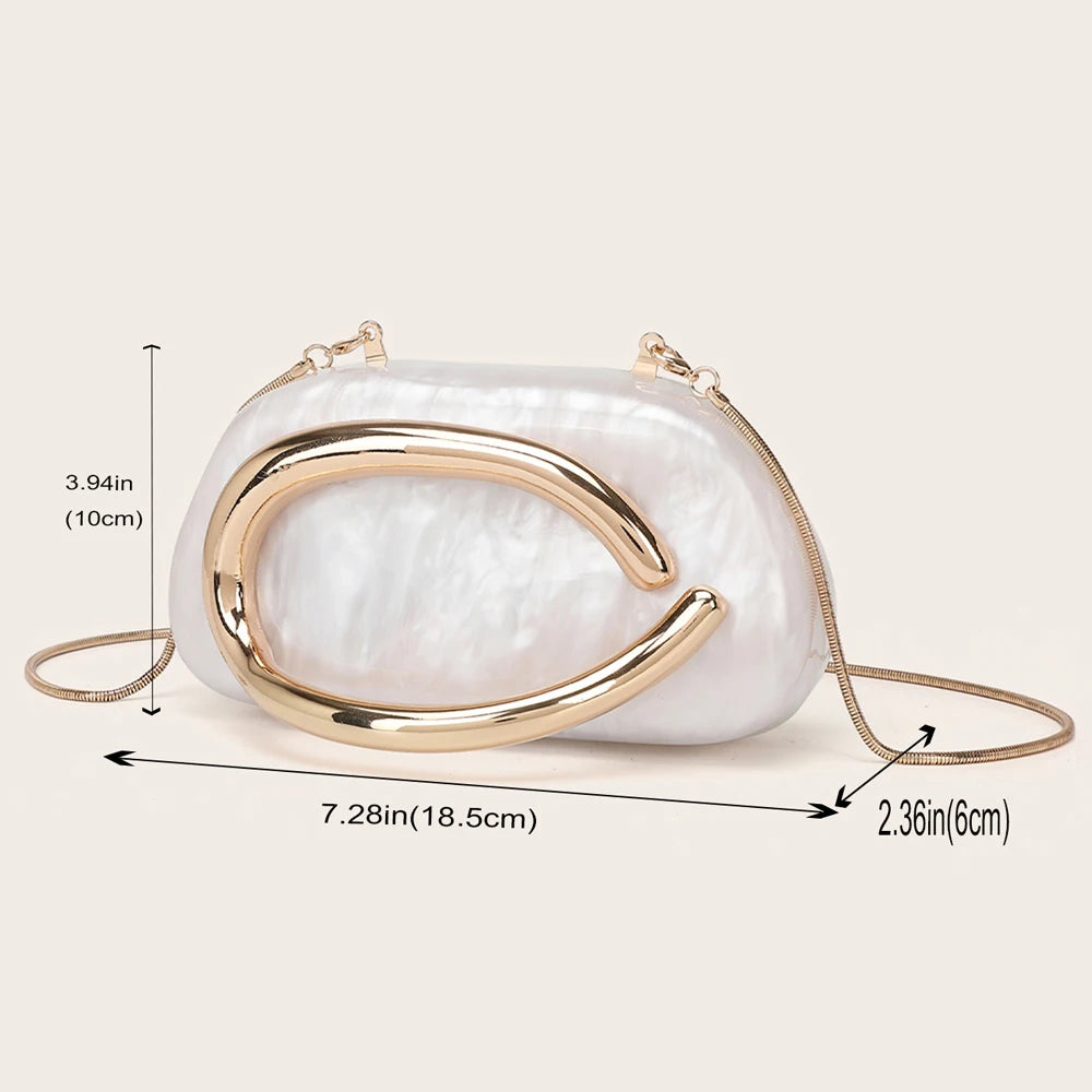 Gold Metal Bridal Clutch – Women's Luxury Evening Wedding Crossbody Shoulder Purse