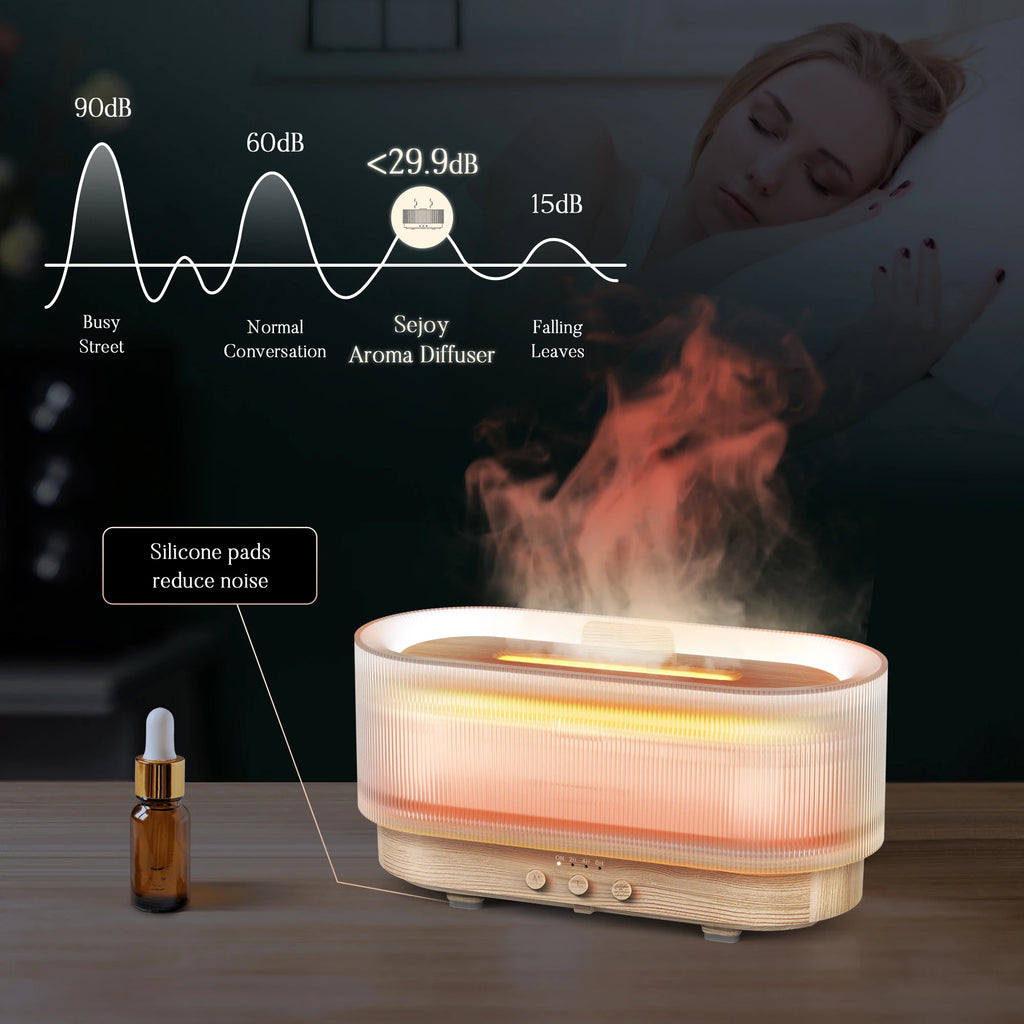 Sejoy 300ml Flame Aroma Diffuser – USB Cool Mist Essential Oil Humidifier with Colorful Night Light & Auto-Off Timer