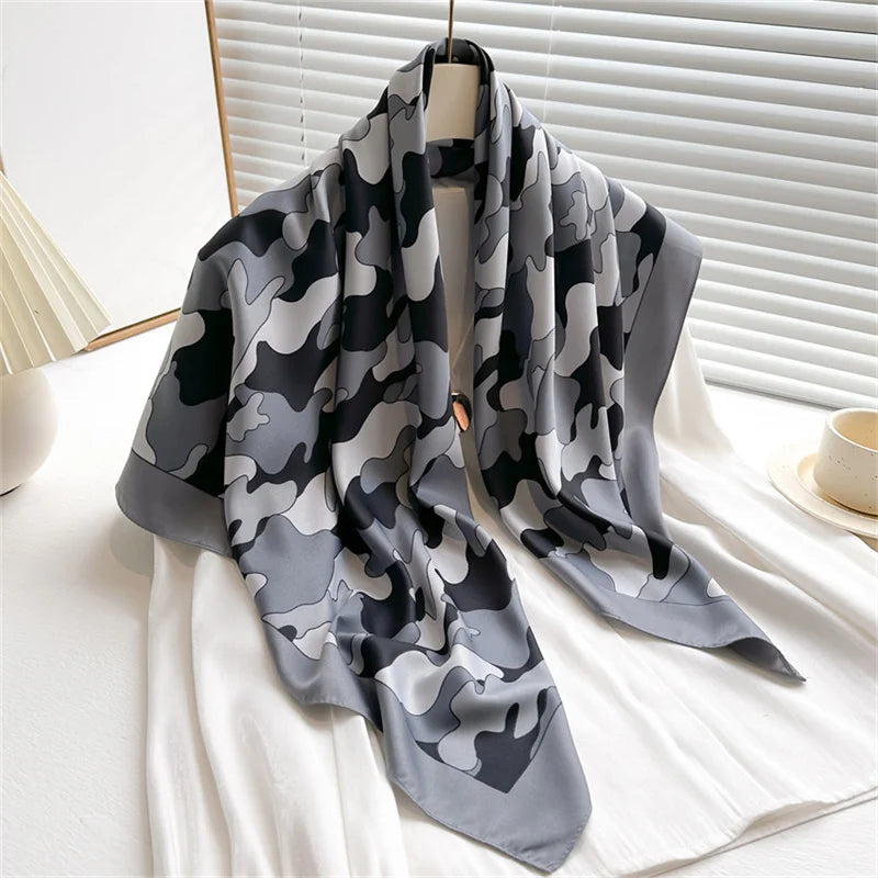 90 x 90 cm (35 x 35 in) Twill Silk-Feel Square Scarf – Women’s Luxury Tree Print Head Scarf, Shawl, Hijab, Bandana