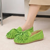 Women's Cow Suede Tassel Loafers – Slip-On Ballet Flats, Round Toe, Large Sizes