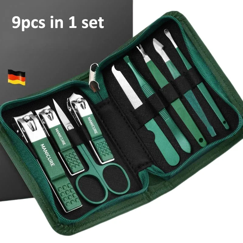 6-9 Piece Stainless Steel Manicure & Pedicure Set with Leather Case - Professional Nail Clippers & Grooming Tools Gift