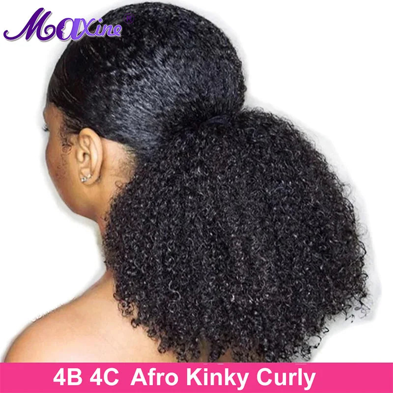 Afro Kinky Curly Clip-In Drawstring Ponytail - Brazilian Remy Human Hair Extensions, 100g