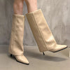 Women's Chunky Knee-High PU Leather Chelsea Boots Pointed Toe Square Heel Platform Winter Boots