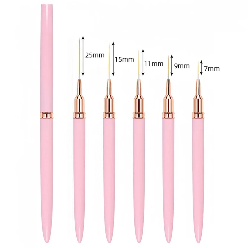 Nail Art Liner Brushes 5-Pack - Fine Detail Striping Pens (7/9/11/15/25 mm) for Gel & Acrylic Nail Design