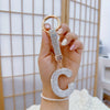 Sparkling Rhinestone Initial Keychain - Round Alloy Letter Charm with Crystal Pendant