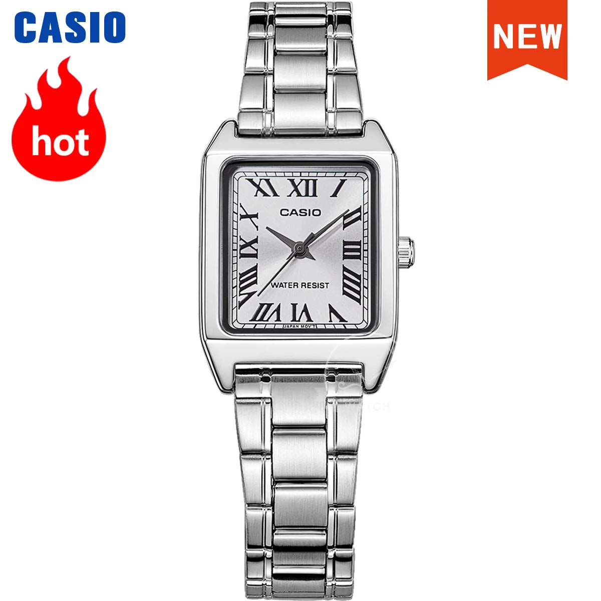 Casio Women's Quartz Stainless Steel Dress Watch – 30M Water-Resistant, Rectangle Case with Roman Dial