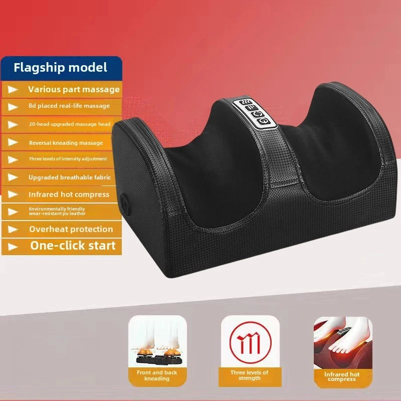 Hot Compress Foot & Calf Massager, Constant-Temperature Deep Kneading for Feet, Calves & Arms, Black/Red
