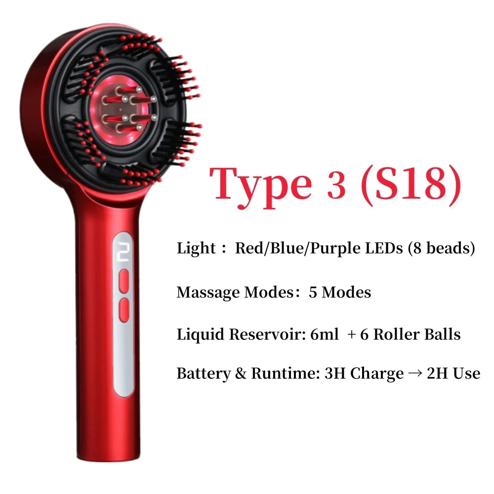 Electric Scalp Massage Comb — 630nm Red Light LED Hair Growth Massager with 6ml Oil Applicator, Anti-Hair Loss