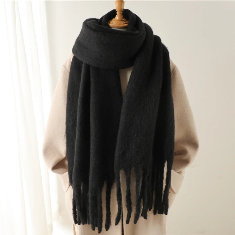 Cashmere-Feel Oversized Tassel Pashmina Shawl – 240 x 38 cm (94 x 15 in) Warm Winter Scarf for Women