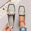 Women's Knitted Slip-On Square Toe Canvas Loafers – Breathable Flat Casual Shoes, Extended Sizes