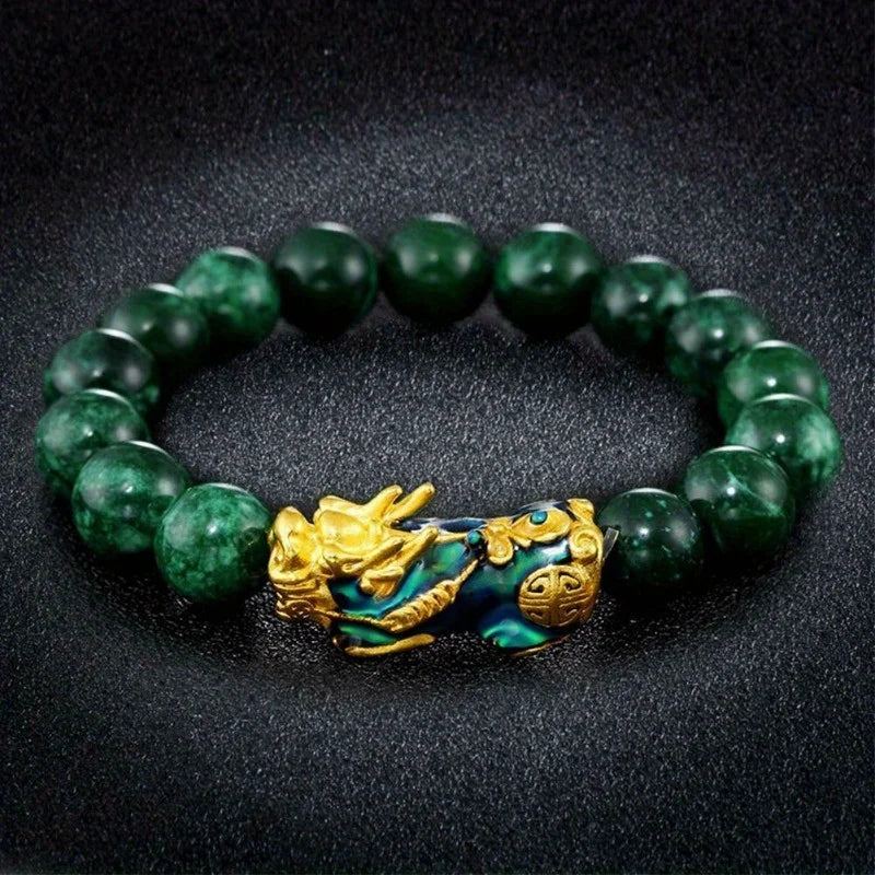 Pixiu Bracelet – Jade & Malachite Bead Wealth Amulet Wristband for Men & Women