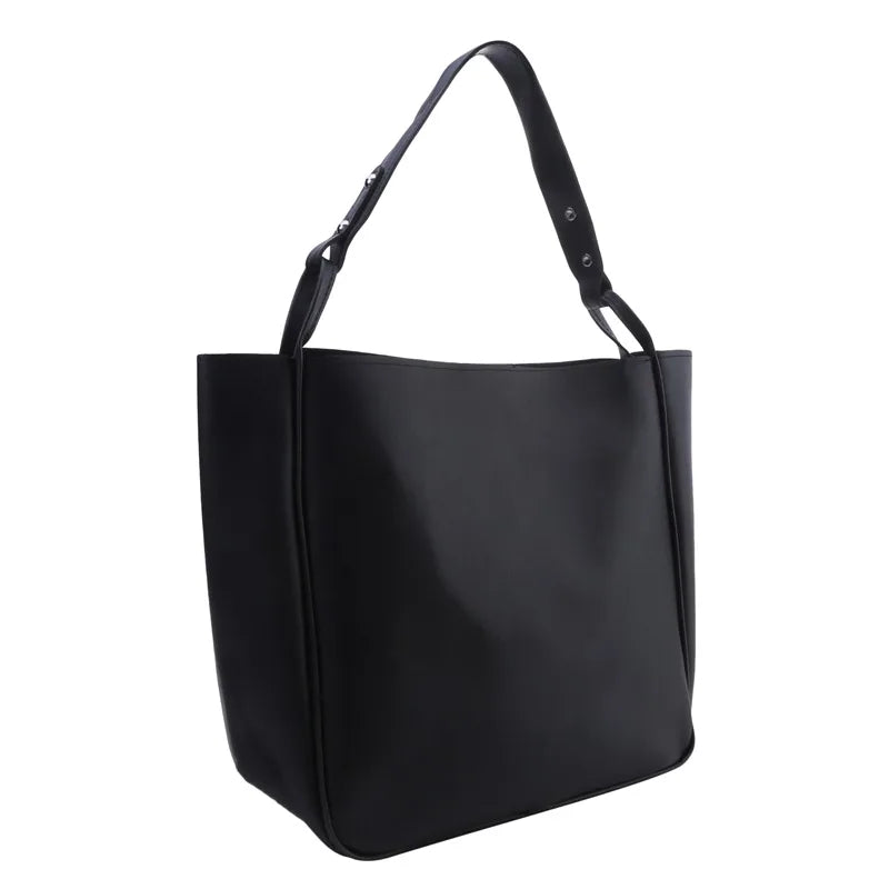 Women's Large PU Leather Bucket Shoulder Bag - Solid Color Retro Tote, 29 x 11 x 28 cm (11.4 x 4.3 x 11 in)