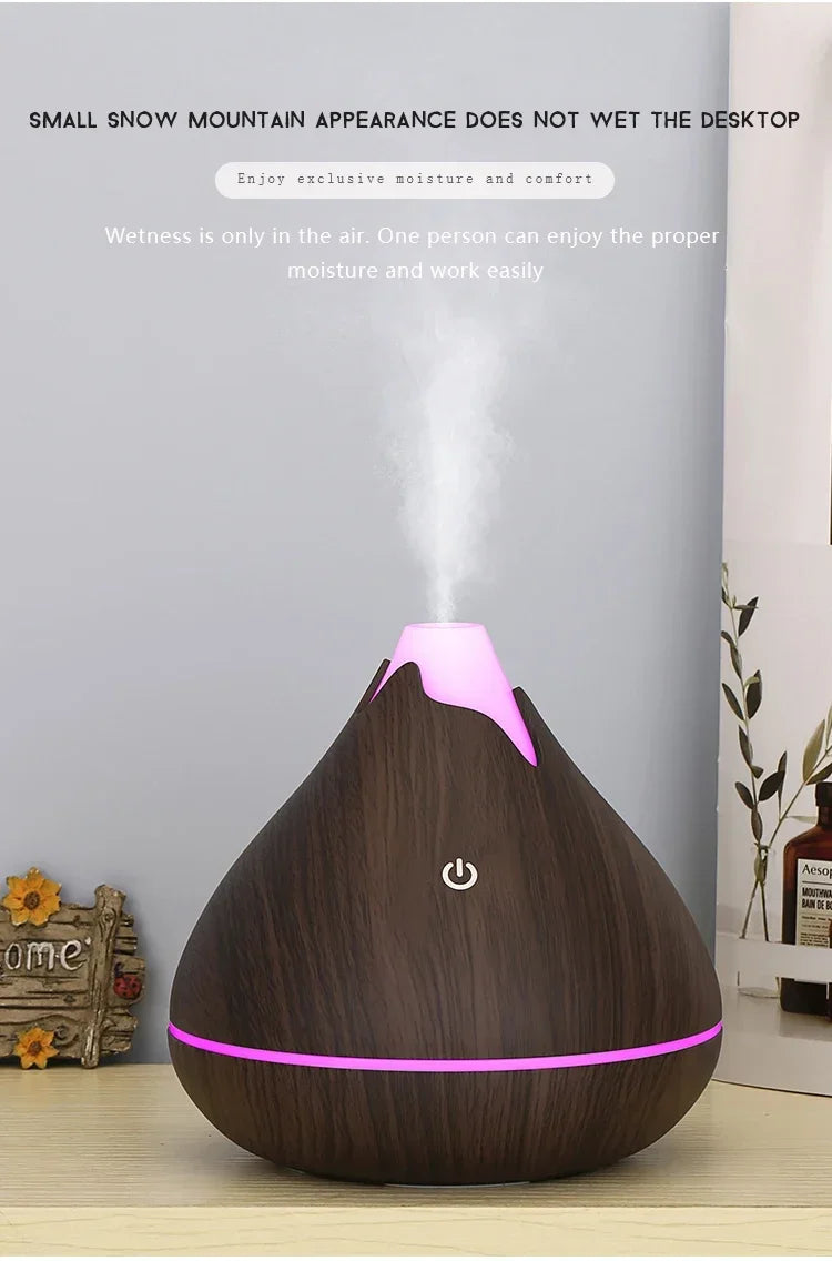 350ml (11.8 oz) Wood Grain Ultrasonic Essential Oil Diffuser & Humidifier, USB, Remote Control, 7-Color LED