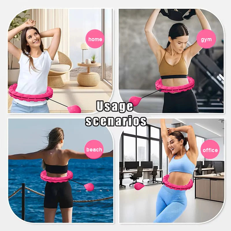Adjustable 24-Section Smart Fitness Hula Hoop – Detachable Waist Massager with Silent Rollers for Slimming & Home Workout