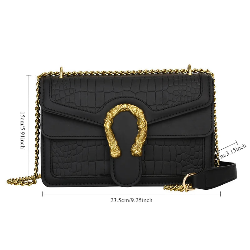 Printed Chain Shoulder Bag for Women - Small Square Crossbody Purse for Travel & Daily Use