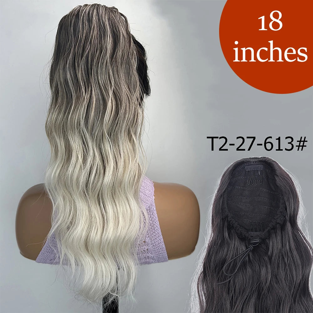 34-Inch (86 cm) Clip-In Synthetic Ponytail Hair Extension — Blonde Wrap-Around Long Straight Hairpiece