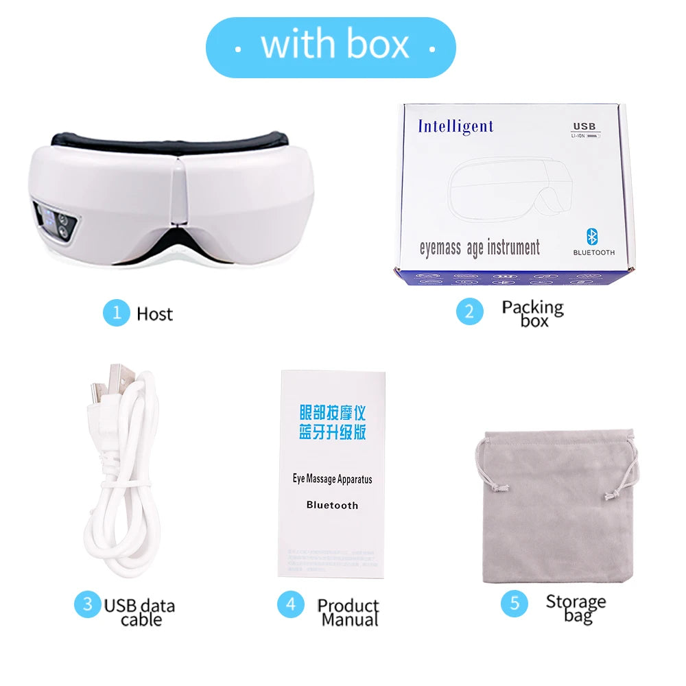 6D Smart Vibration Eye Massager — Airbag Compression Eye Mask with Bluetooth Music for Relaxation, Sleep & Eye Fatigue Relief