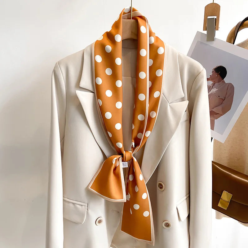 Women's Silk-Feel Printed Long Narrow Scarf 12 x 148 cm (4.7 x 58.3 in) - 50+ Colors | Headband & Shawl