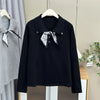 Plus Size Women's Knitted Sweater Jumper XXXL Lace-Up Lapel with Silk-Scarf Detail Autumn Casual