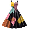 Sally Patchwork Dress - Spaghetti Strap V-Neck Backless Knee-Length Cosplay Costume for Women, Halloween Party