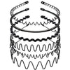 6-Pack Unisex Black Wavy Metal Headbands - Fashion Sports Hair Hoops for Men & Women