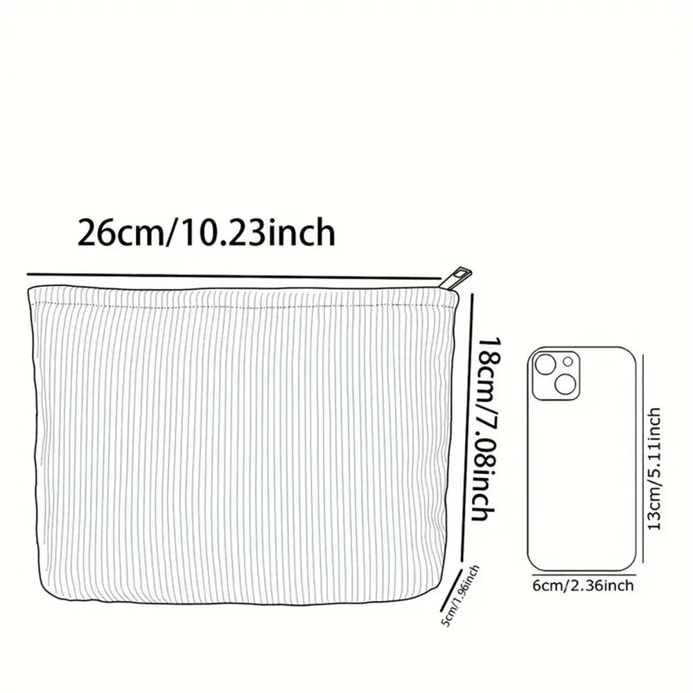 Corduroy Women's Makeup Bag – Branch Bird Floral Cosmetic Pouch for Travel & Commuting, 26×18×5 cm (10.2×7.1×2.0 in)