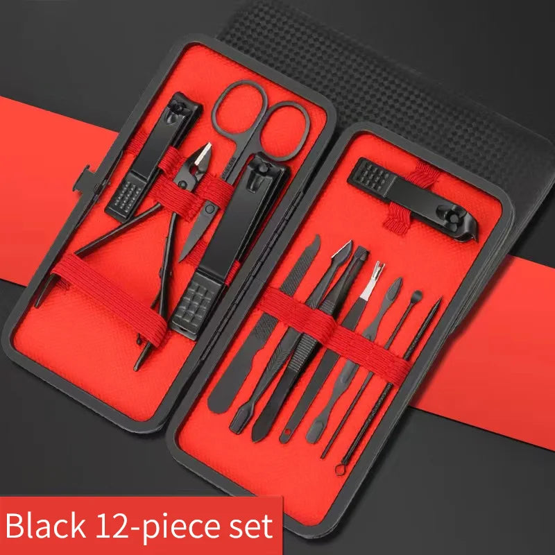 Black & Red Nail Clipper Set – Stainless Steel Manicure & Pedicure Tool Kit, Multi-Pack (4/7/10/12/16/18/24 Sets)