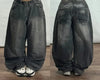 Women's Streetwear Washed Letter Print Baggy Wide-Leg Jeans – Harajuku Hip-Hop Gothic Style