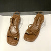 Roman Style Women's Flat Open-Toe Sandals Breathable Rubber Summer Sandals with Low Square Heel