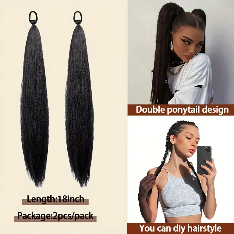 Heat-Resistant Synthetic Braidable Ponytail Extension - Straight Clip-In Hairpiece, Natural Look
