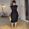 Plus Size Bodycon Ankle-Length Dress (0XL-5XL) Round Neck Tassel Ruffle Hem Sleeveless