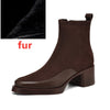 AIYUQI Women’s Genuine Leather & Cow Suede Pointed Toe Ankle Boots with Medium Chunky Square Heel and Platform