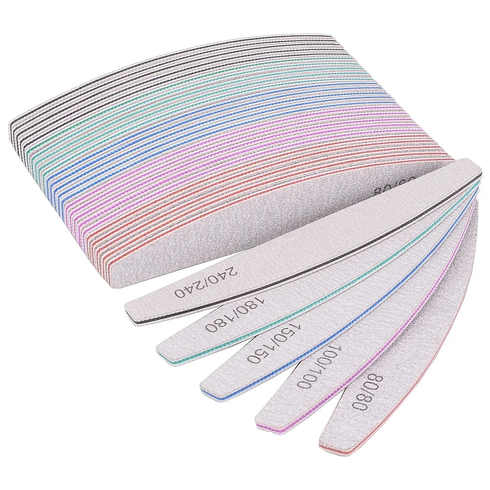 3/5/10-Pack Professional Nail Files — Thick Half-Moon Emery Boards, Multiple Grits (80–240) for Manicure & Nail Extensions