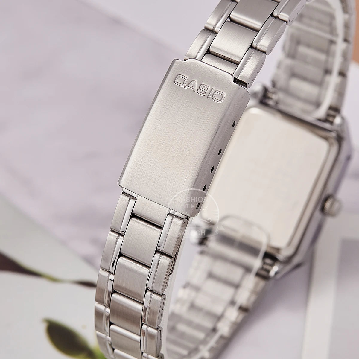 Casio Women's Quartz Stainless Steel Dress Watch – 30M Water-Resistant, Rectangle Case with Roman Dial