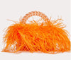 Pearl Bead Feather Fur Acrylic Crystal Box Clutch — Handmade Evening Party Handbag